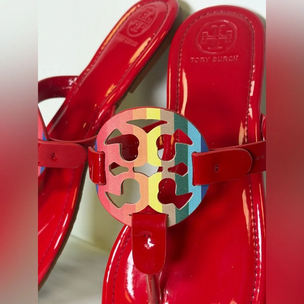 Tory Burch Iconic ‘Miller’ Thong Sandal Vibrant Glossy Red Women’s Size 41